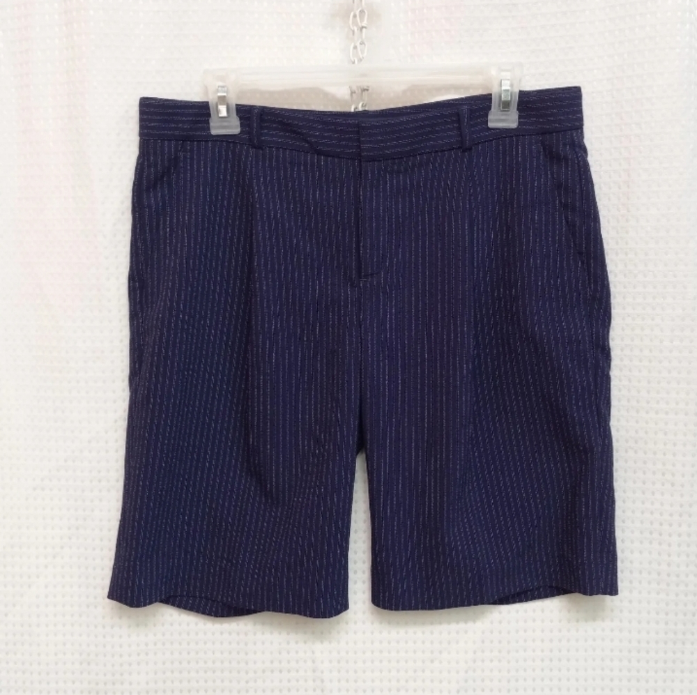 Sz 6 BANANA REPUBLIC Navy Striped Pleated Dress Business Pocket Shorts Exc Cond!